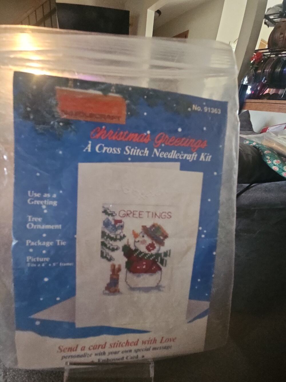 Titan Christmas greeting cross stitch needlepoint kit SNOWMAN GREETING